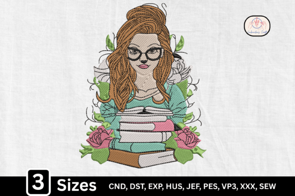 Floral Book Stack Bookish Girl Glasses